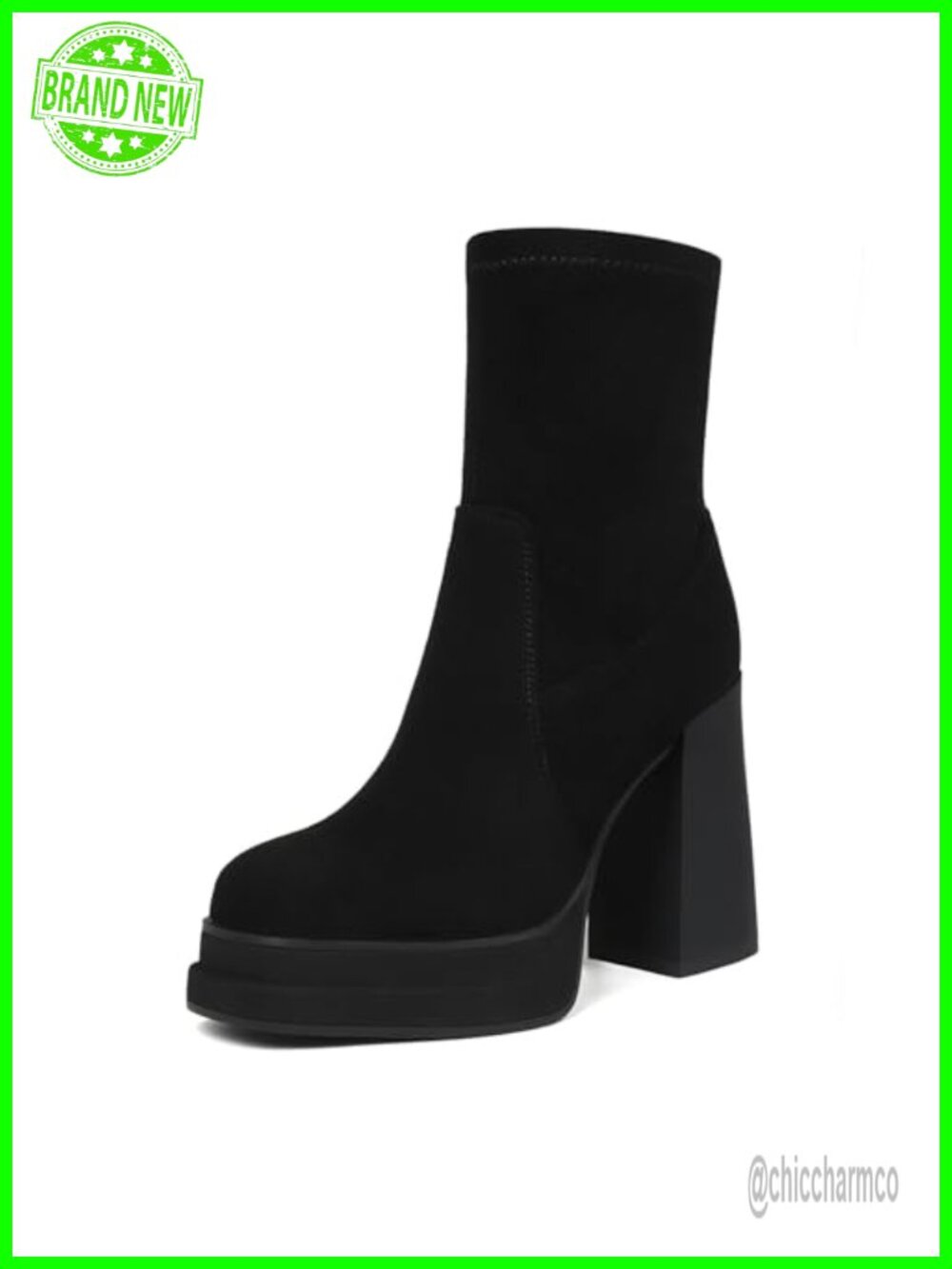Wetviro Platform Ankle Booties Chunky Block Heel Square Toe Faux Leather